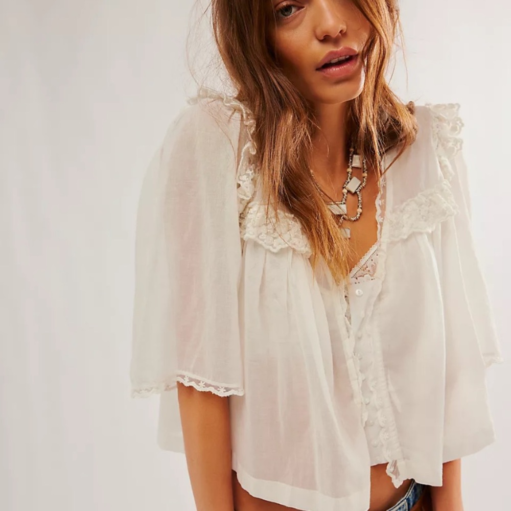 Free People Cream Lace Blouse